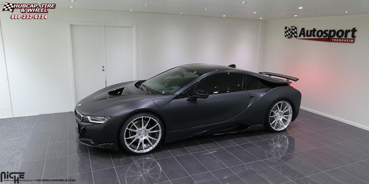 vehicle gallery/bmw i8 niche vicenza 22x9  Brushed Face | Hi Luster Polished Windows | Brushed Barrel wheels and rims