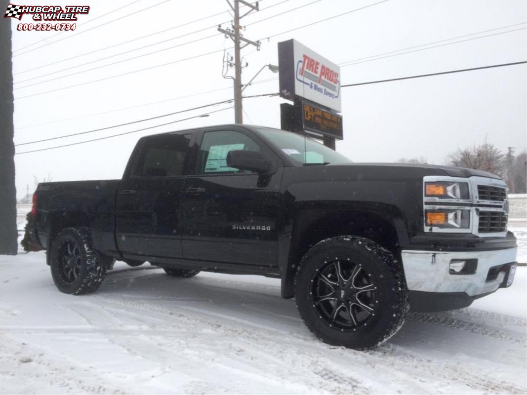 vehicle gallery/chevrolet silverado 1500 moto metal mo970  Satin Black Milled wheels and rims