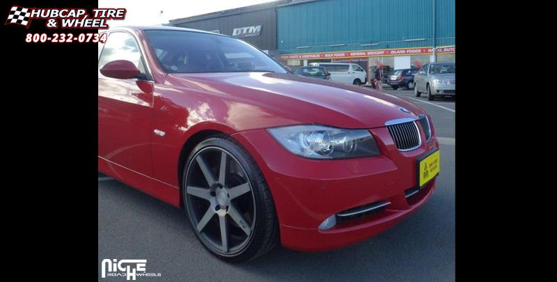 vehicle gallery/bmw 335i niche verona m150 19x85  Black & Machined with Dark Tint wheels and rims