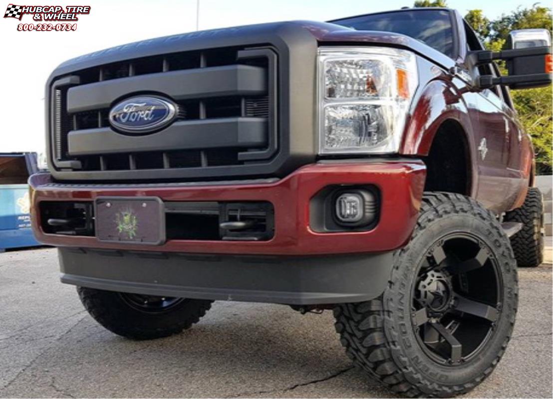 vehicle gallery/ford f 250 xd series xd811 rockstar 2  Satin Black and Black Inserts wheels and rims