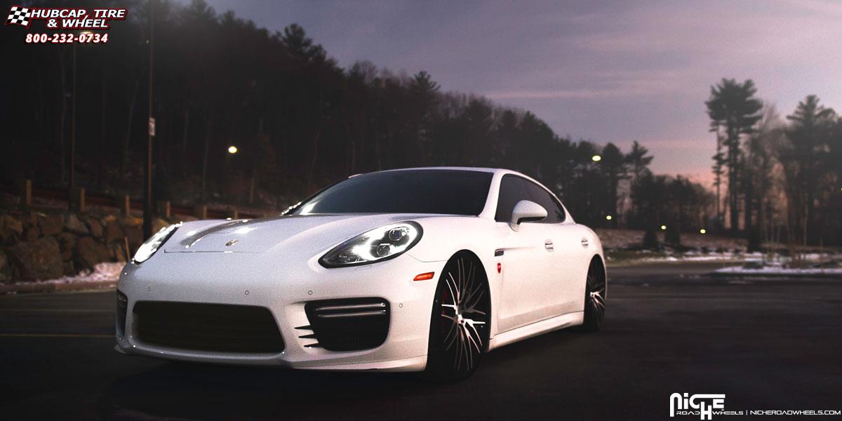 vehicle gallery/porsche panamera niche anzio m165 22x9  Gloss Black with Brushed Face wheels and rims