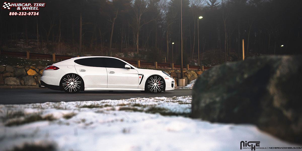 vehicle gallery/porsche panamera niche anzio m165 22x9 Gloss Black with Brushed Face wheels and rims