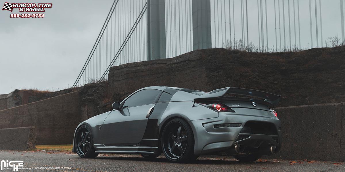vehicle gallery/nissan 350z niche pantano m173 20x85  Matte Black | Gloss Black Lip wheels and rims