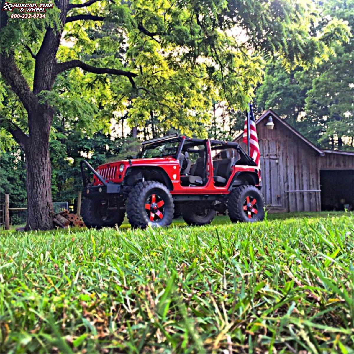 vehicle gallery/2008 jeep wrangler xd series xd775 rockstar 20x9  Matte Black Red wheels and rims