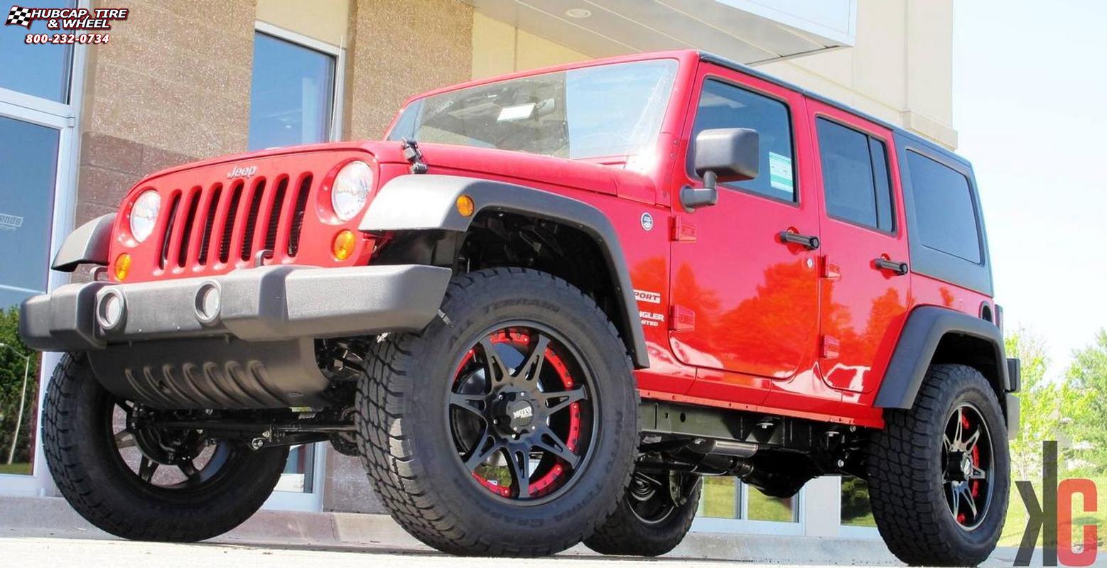vehicle gallery/2007 jeep wrangler moto metal mo961  Satin Black Red Insert wheels and rims