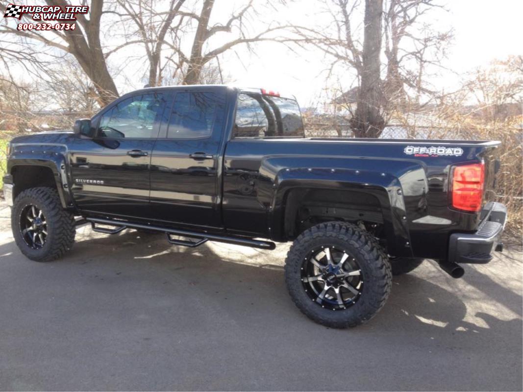 vehicle gallery/chevrolet silverado 1500 moto metal mo970  Gloss Black Machined Face wheels and rims