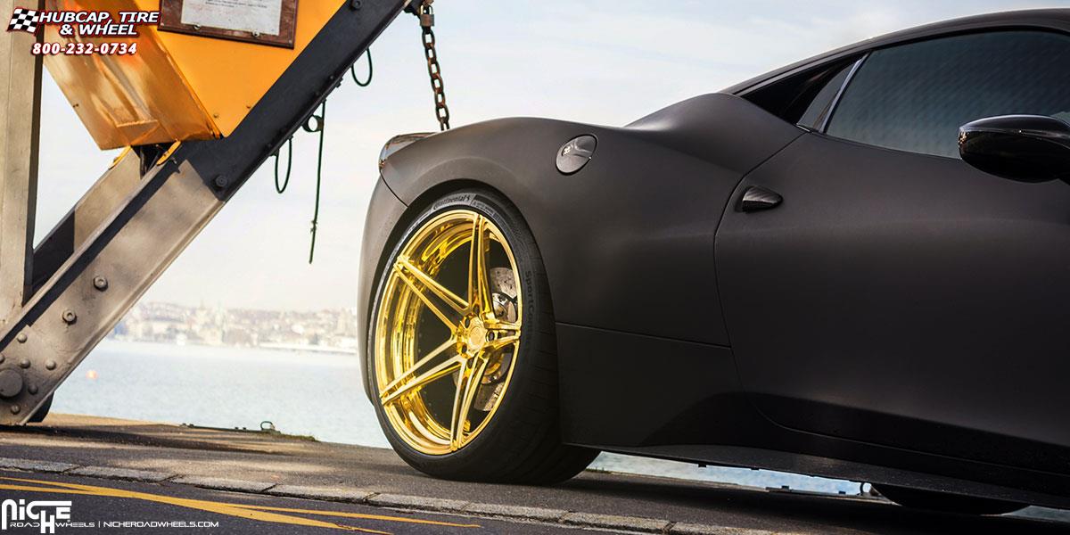 vehicle gallery/ferrari 458 speciale niche roma 21x95  Polished Translucent Gold wheels and rims