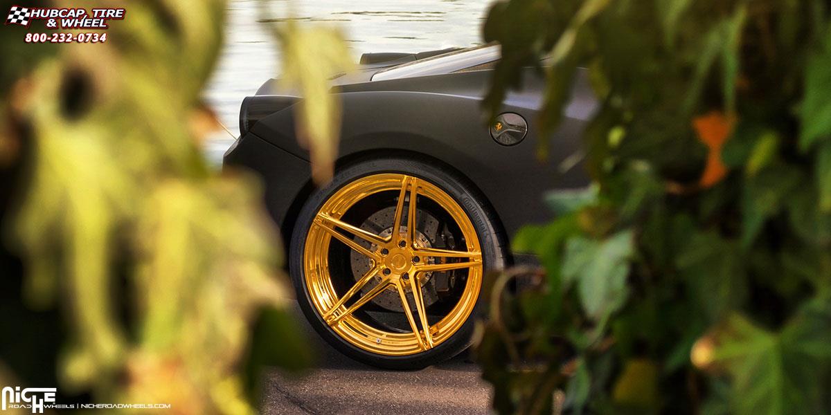 vehicle gallery/ferrari 458 speciale niche roma 21x95  Polished Translucent Gold wheels and rims