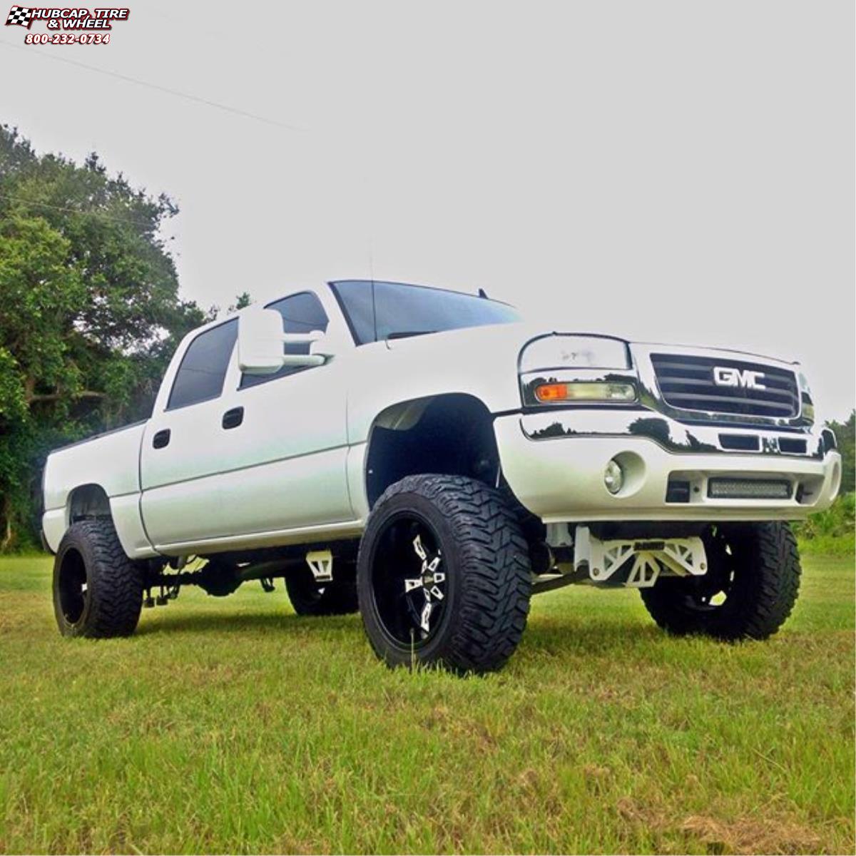 vehicle gallery/gmc sierra 1500 moto metal mo969  Satin Black White Accents wheels and rims