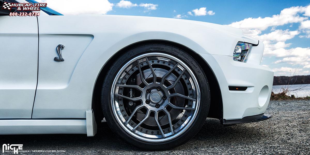 vehicle gallery/ford mustang niche vella 20x95  Brushed | Matte DDT | Titanium Bolts wheels and rims