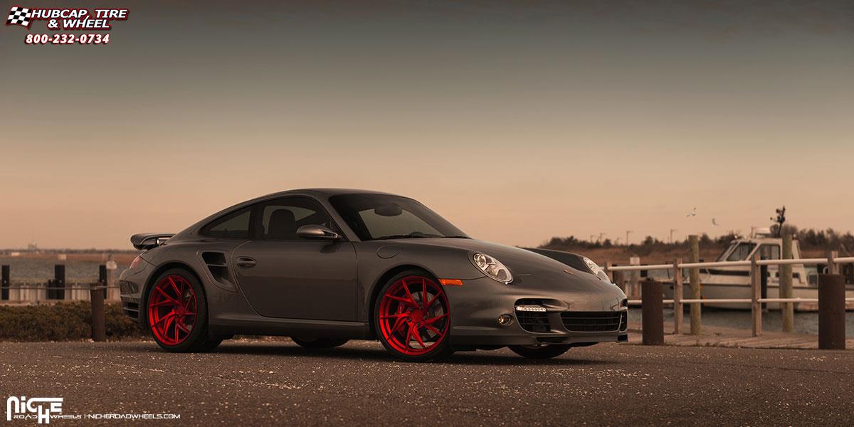 vehicle gallery/porsche 911 niche sotto 20x9  Matte Candy Red wheels and rims