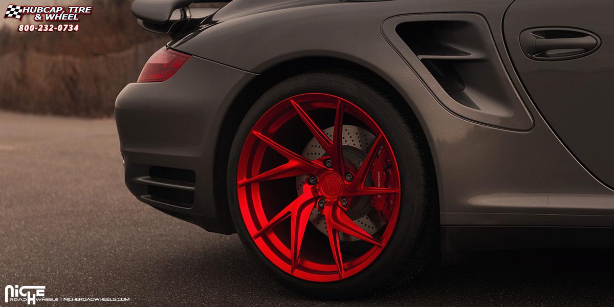 vehicle gallery/porsche 911 niche sotto 20x9  Matte Candy Red wheels and rims