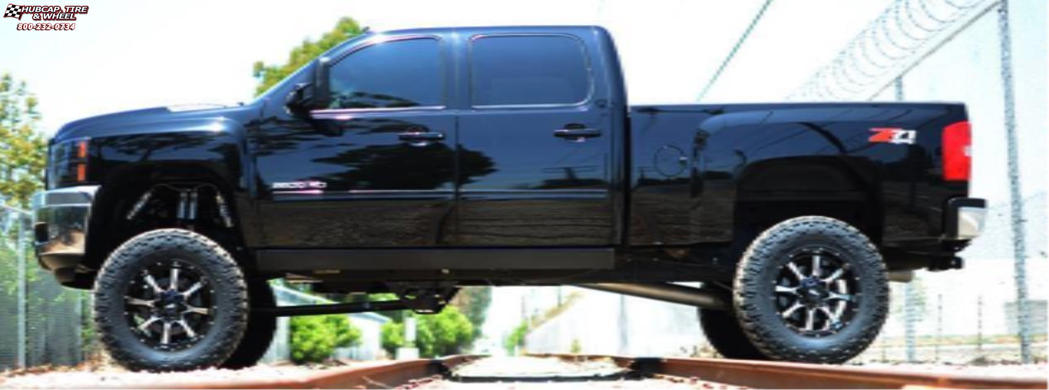 vehicle gallery/gmc sierra 2500 moto metal mo970  Gloss Black Machined Face wheels and rims