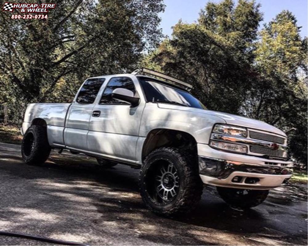 vehicle gallery/chevrolet silverado 1500 xd series xd809 riot x  Matte Black Machined wheels and rims