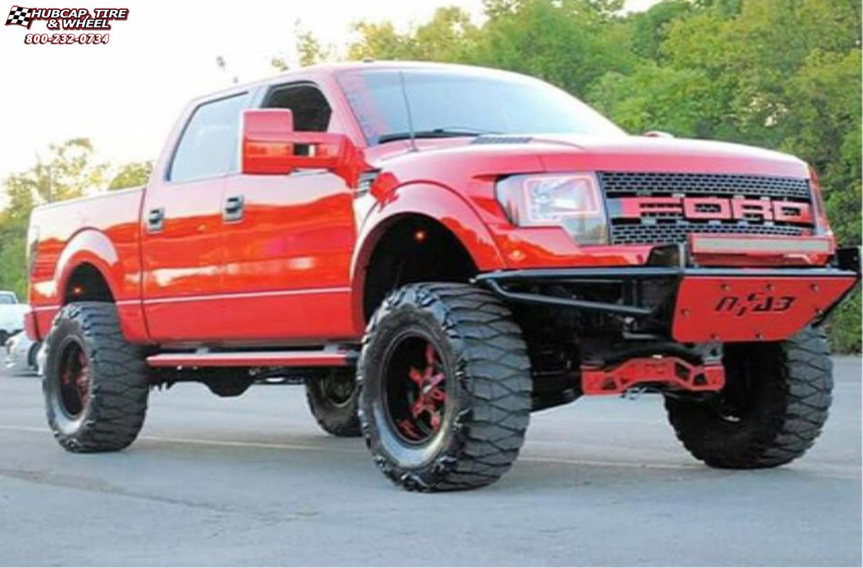 vehicle gallery/ford f150 raptor moto metal mo969  Satin Black Red Accents wheels and rims