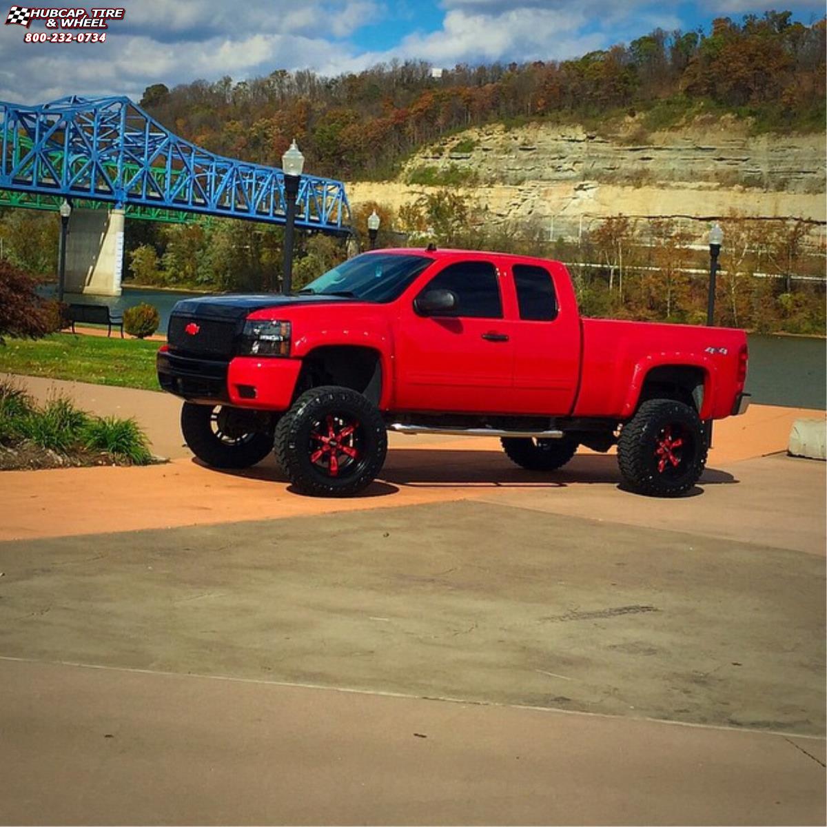vehicle gallery/chevrolet silverado 1500 moto metal mo969  Satin Black Red Accents wheels and rims