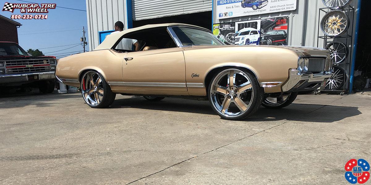 vehicle gallery/oldsmobile cutlass us mags saber u437 24X9  Polished | Color match Gold wheels and rims
