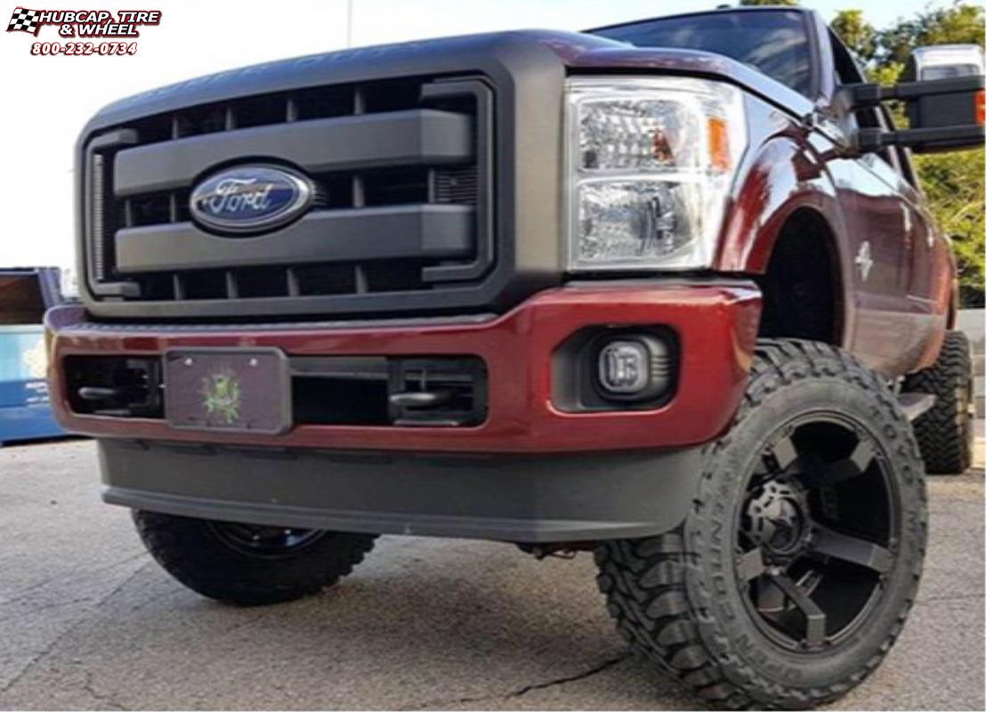 vehicle gallery/ford f 250 xd series xd811 rockstar 2  Satin Black and Black Inserts wheels and rims