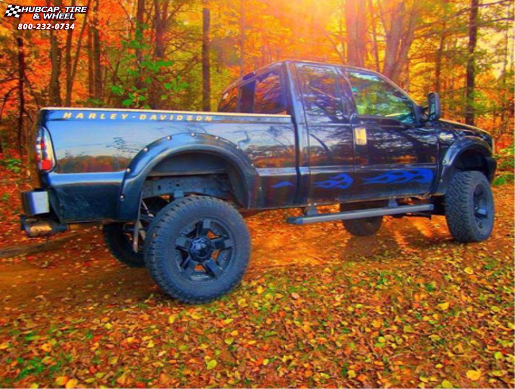 vehicle gallery/ford f 250 xd series xd811 rockstar 2  Satin Black and Black Inserts wheels and rims