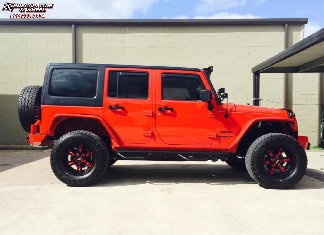 vehicle gallery/jeep wrangler moto metal mo969  Satin Black Red Accents wheels and rims