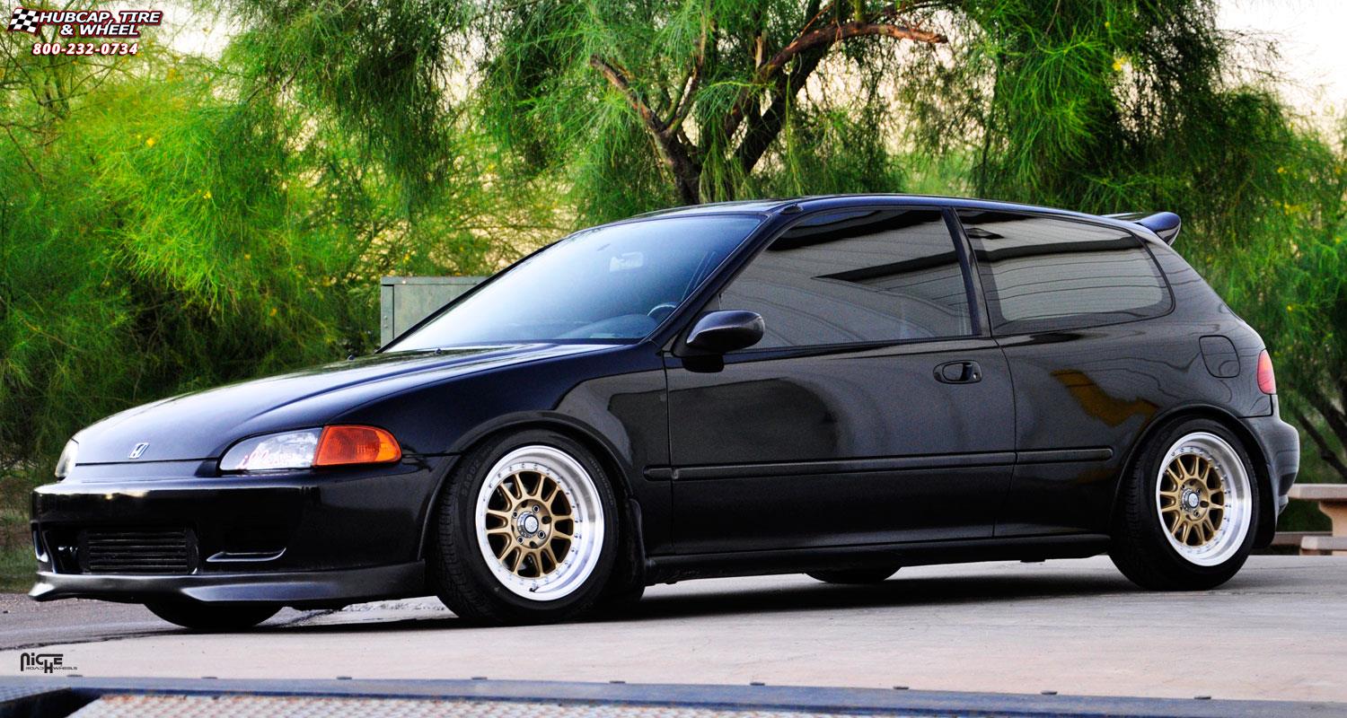 vehicle gallery/honda civic niche walker m092 15.00x8  Matte Gold / Machined Lip wheels and rims