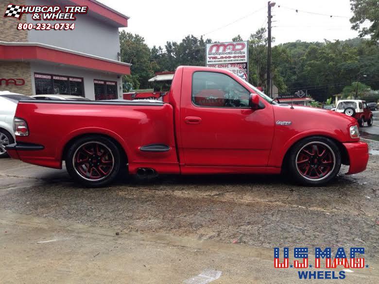 vehicle gallery/ford f 150 us mags outlaw u461 0X0 Black Face w/ Red Windows, polished lip wheels and rims