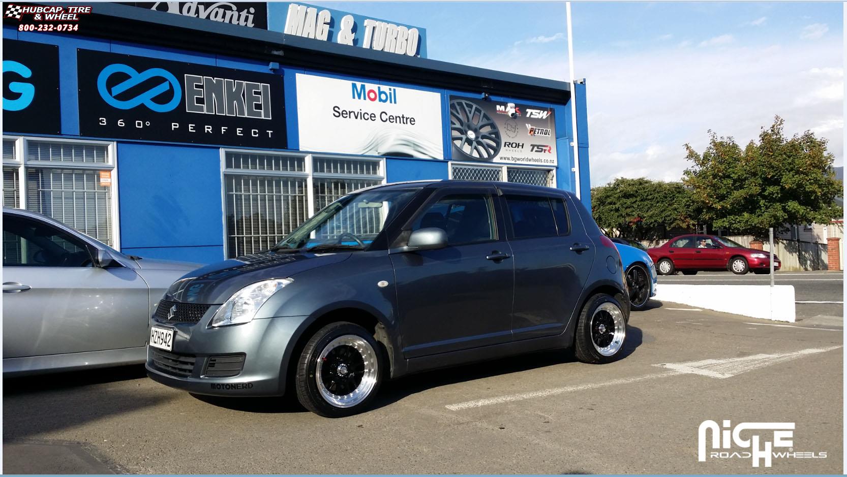 vehicle gallery/suzuki swift niche walker m091  Gloss Black / Machined Lip wheels and rims