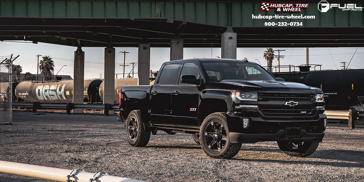 vehicle gallery/chevrolet silverado 1500 fuel dakar d622 20x9  Gloss Black Milled wheels and rims