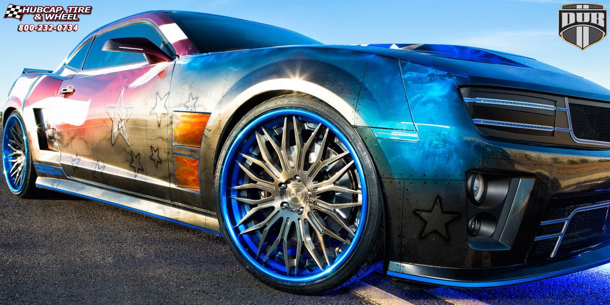 vehicle gallery/chevrolet camaro dub xb40 cavat 22X10  Brushed Double Dark Tint | Hi Polish Pica-Blue wheels and rims