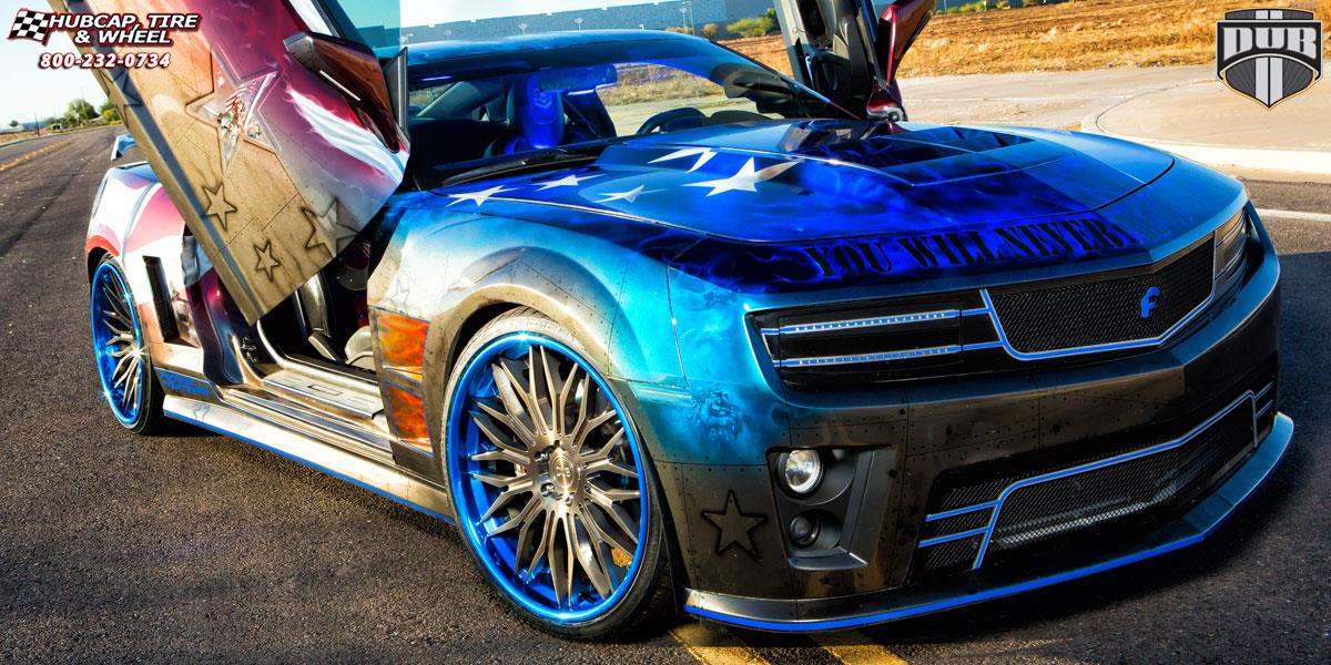 vehicle gallery/chevrolet camaro dub xb40 cavat 22X10  Brushed Double Dark Tint | Hi Polish Pica-Blue wheels and rims