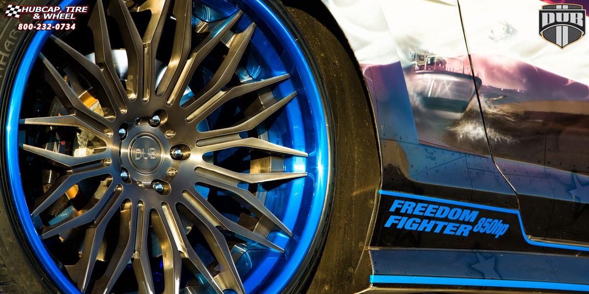 vehicle gallery/chevrolet camaro dub xb40 cavat 22X10  Brushed Double Dark Tint | Hi Polish Pica-Blue wheels and rims