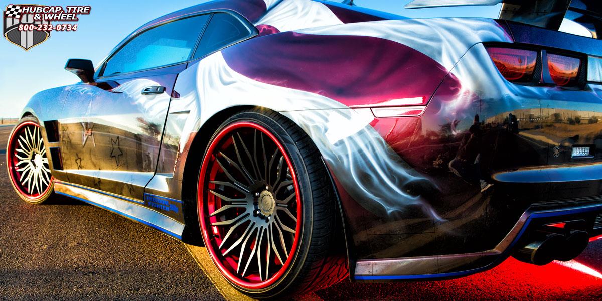 vehicle gallery/chevrolet camaro dub xb40 cavat 22X10  Matte Black | Hi Polish Candy Red wheels and rims