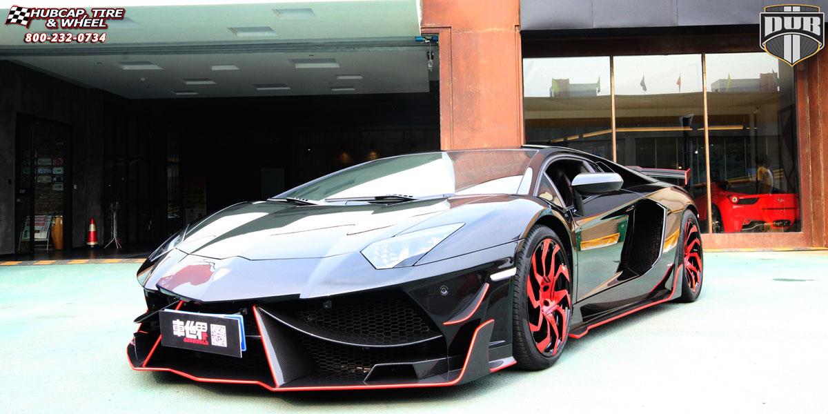 vehicle gallery/lamborghini aventador dub x81 sleeper 19X9.5  Gloss Red w/ Gloss Black Windows and Accents | Monoblock wheels and rims