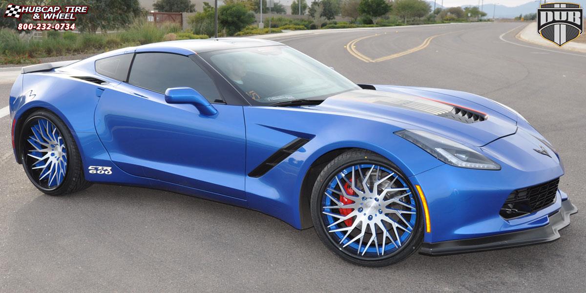 vehicle gallery/chevrolet corvette dub xa80 tryst 21X10  Brushed w/ blue windows, DDT end spoke, Black lip wheels and rims