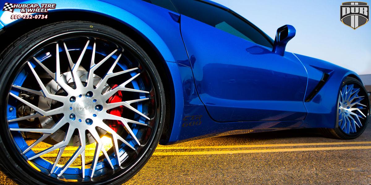 vehicle gallery/chevrolet corvette dub xa80 tryst 21X10  Brushed w/ blue windows, DDT end spoke, Black lip wheels and rims