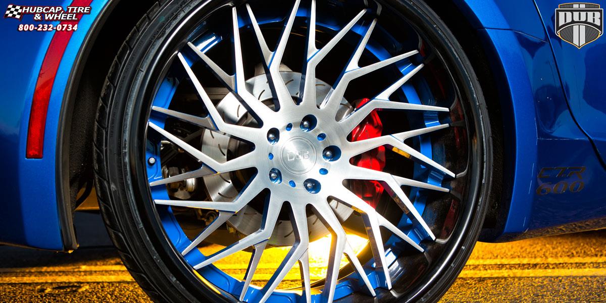 vehicle gallery/chevrolet corvette dub xa80 tryst 21X10  Brushed w/ blue windows, DDT end spoke, Black lip wheels and rims