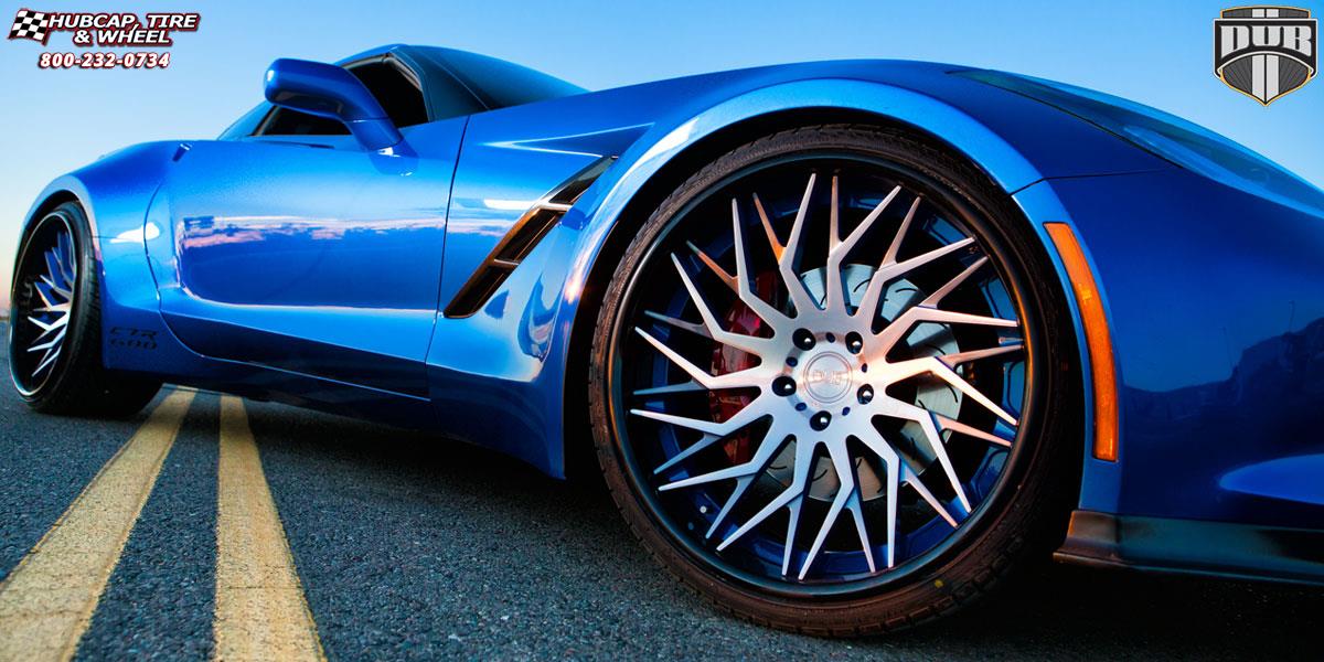 vehicle gallery/chevrolet corvette dub xa80 tryst 21X10  Brushed w/ blue windows, DDT end spoke, Black lip wheels and rims