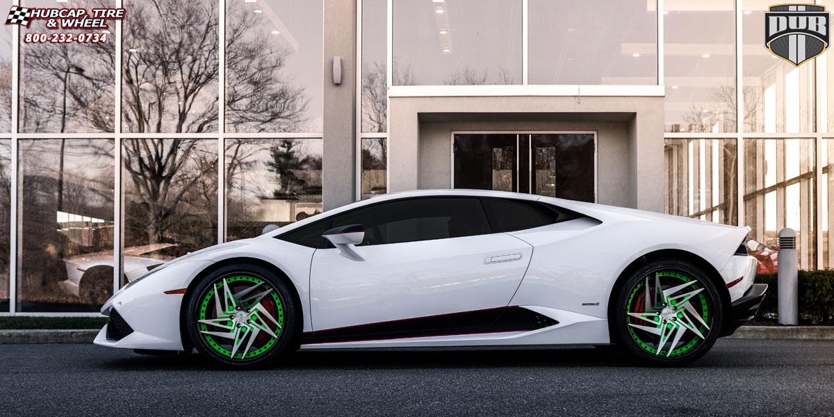 vehicle gallery/lamborghini huracan dub xa60 zaggs 20X9  Brushed w/ Green windows, DDT single spoke wheels and rims