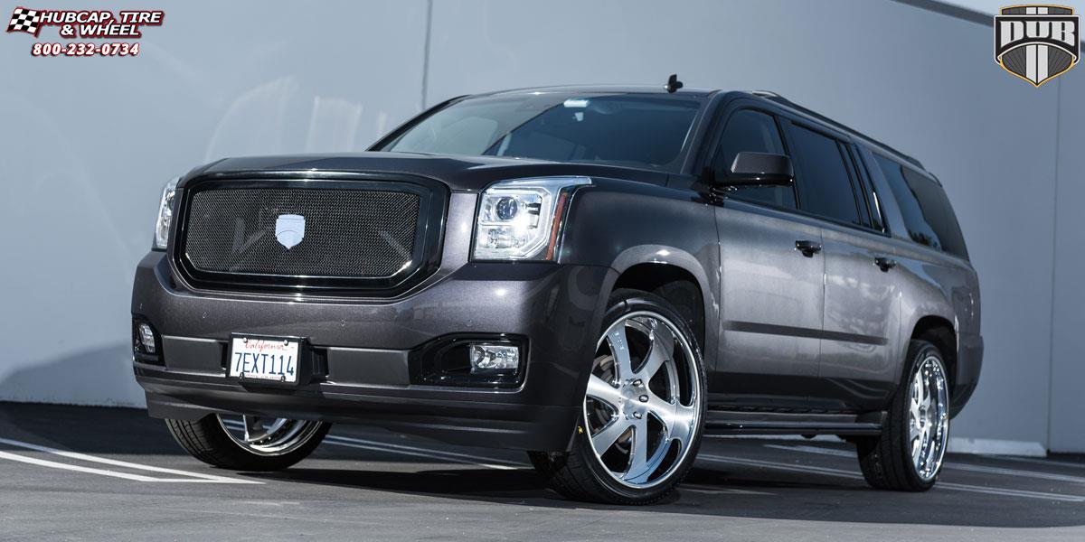 vehicle gallery/gmc yukon dub 6six d 24X10 Brushed Face, Hi Luster Windows wheels and rims