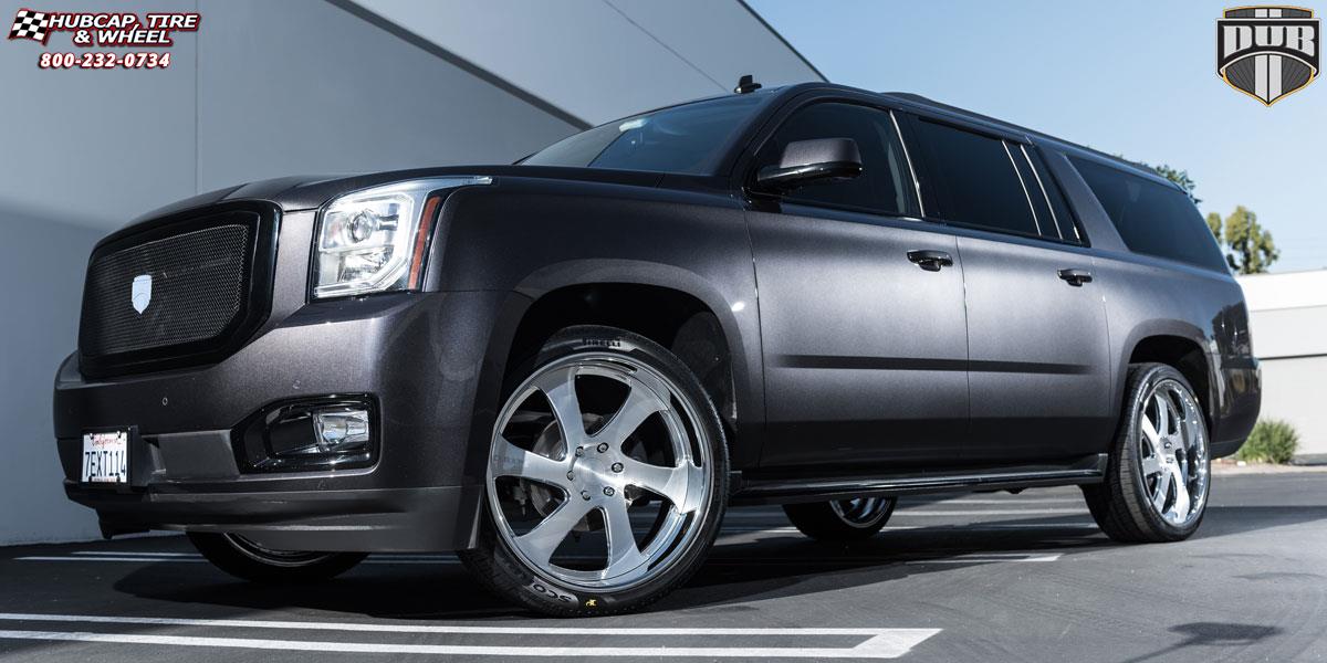 vehicle gallery/gmc yukon dub 6six d 24X10 Brushed Face, Hi Luster Windows wheels and rims