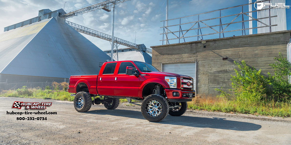 vehicle gallery/ford f 250 super duty fuel assault d246 20x12  Chrome w/ Gloss Black Lip wheels and rims