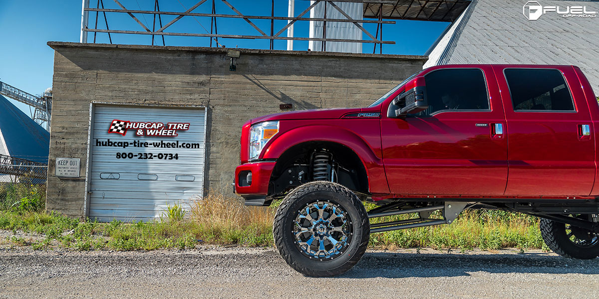 vehicle gallery/ford f 250 super duty fuel assault d246 20x12  Chrome w/ Gloss Black Lip wheels and rims