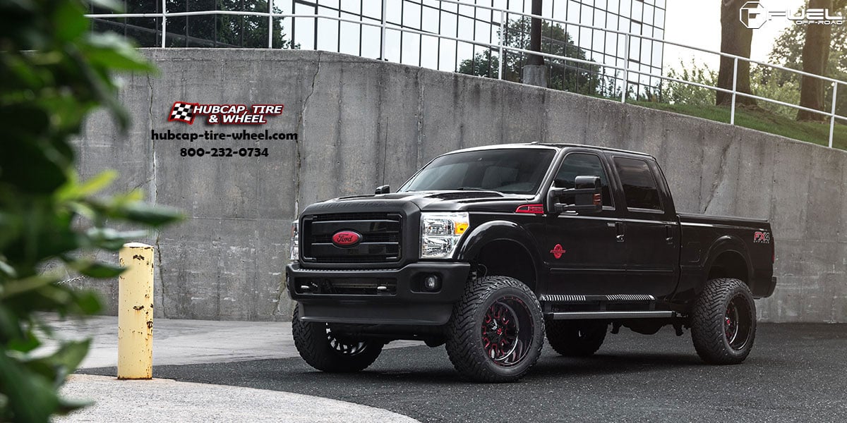 vehicle gallery/ford f 250 super duty fuel stroke d612 22x12  Gloss Black Milled w/ Red Accents wheels and rims