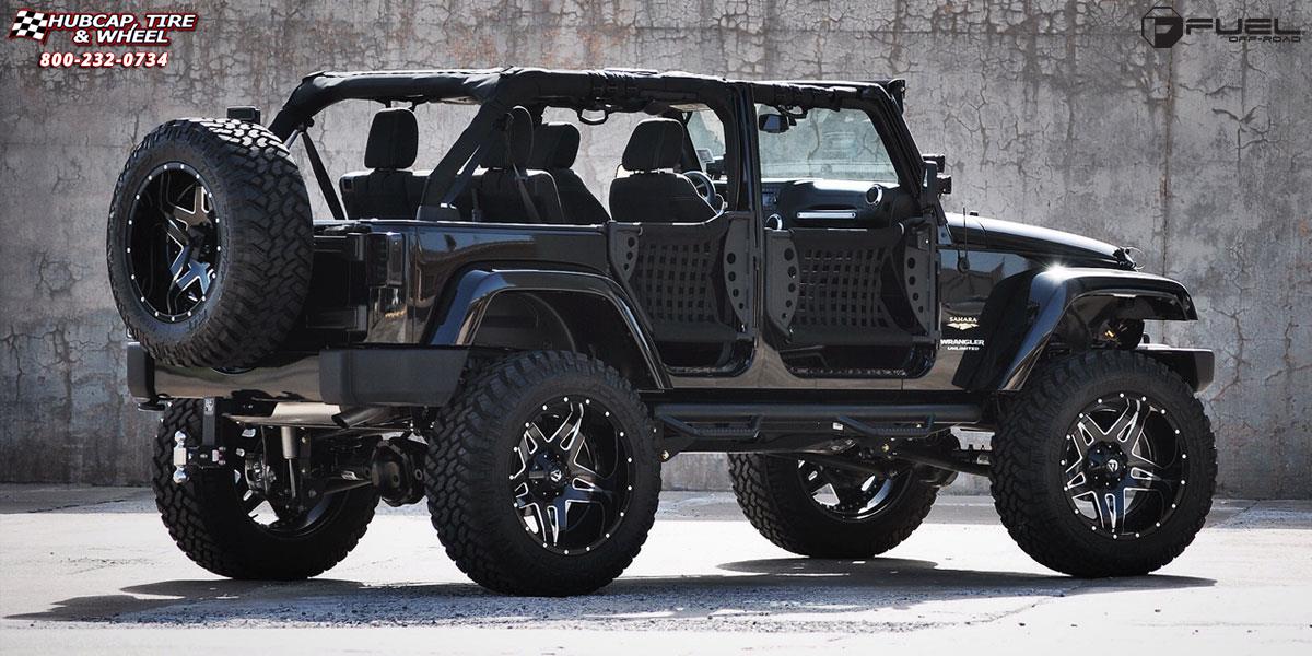 vehicle gallery/jeep wrangler fuel full blown d254 22X12  Gloss Black & Milled wheels and rims