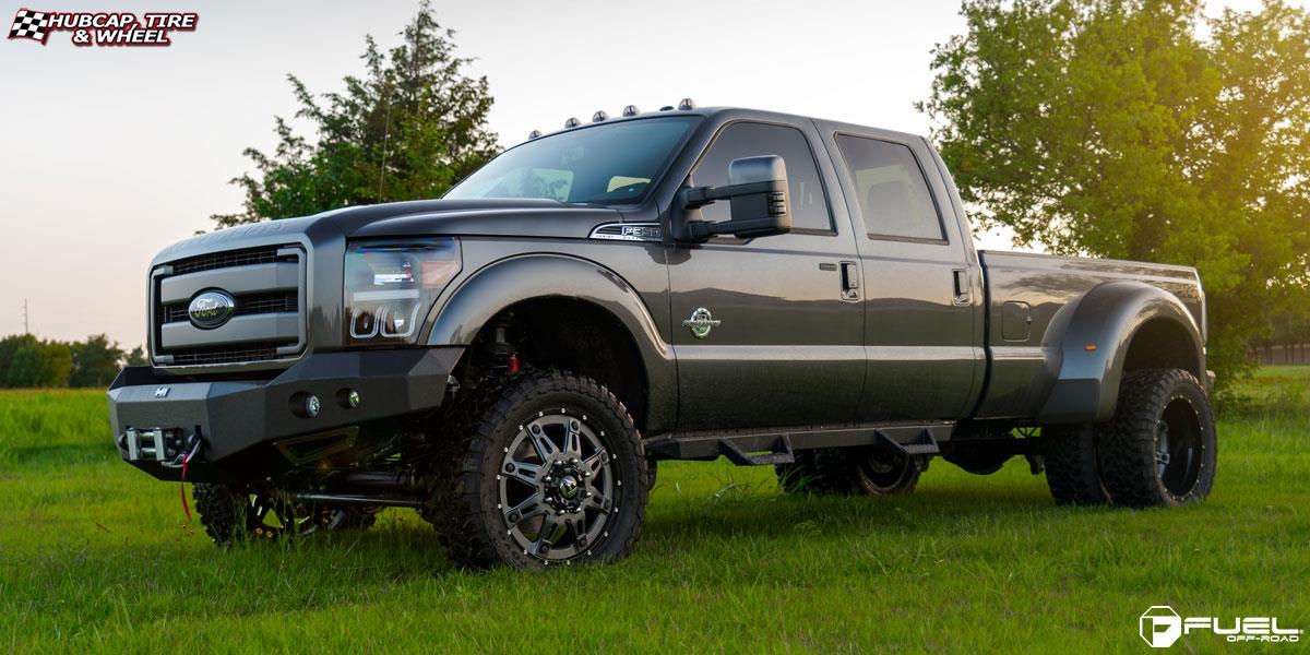 vehicle gallery/ford f 350 fuel hostage ii dually rear d232 22X8  Anthracite center, gloss black lip wheels and rims