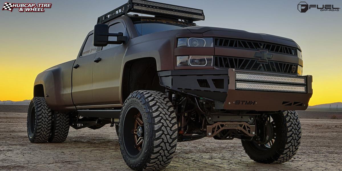 vehicle gallery/chevrolet silverado 3500 dually fuel hostage ii dually rear d232 22X9  Anthracite center, gloss black lip wheels and rims