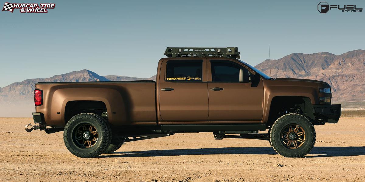 vehicle gallery/chevrolet silverado 3500 dually fuel hostage ii dually rear d232 22X9  Anthracite center, gloss black lip wheels and rims