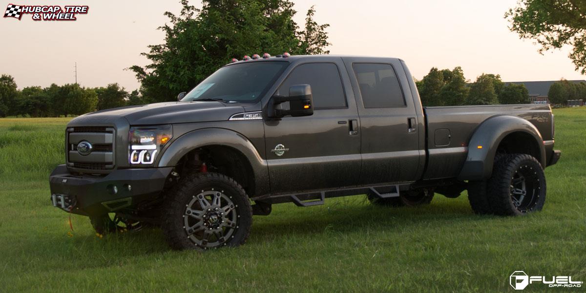 vehicle gallery/ford f 350 fuel hostage ii dually rear d232 22X8  Anthracite center, gloss black lip wheels and rims