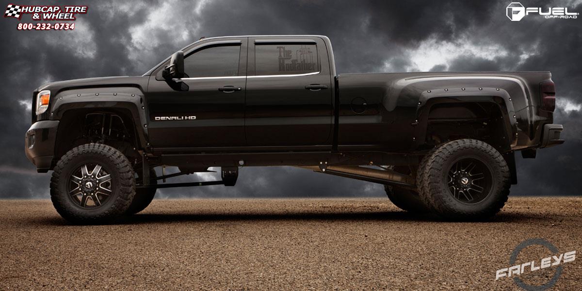 vehicle gallery/gmc sierra dually fuel maverick dually front d538 20X8  Black & Milled wheels and rims