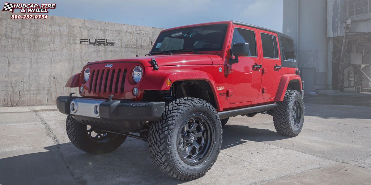 vehicle gallery/jeep wrangler fuel savage d563 20X10  Gloss Black w/ Milled Through Windows wheels and rims